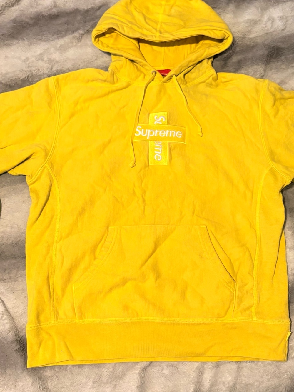 Supreme Yellow Pullover Hoodie with Cross Box Logo